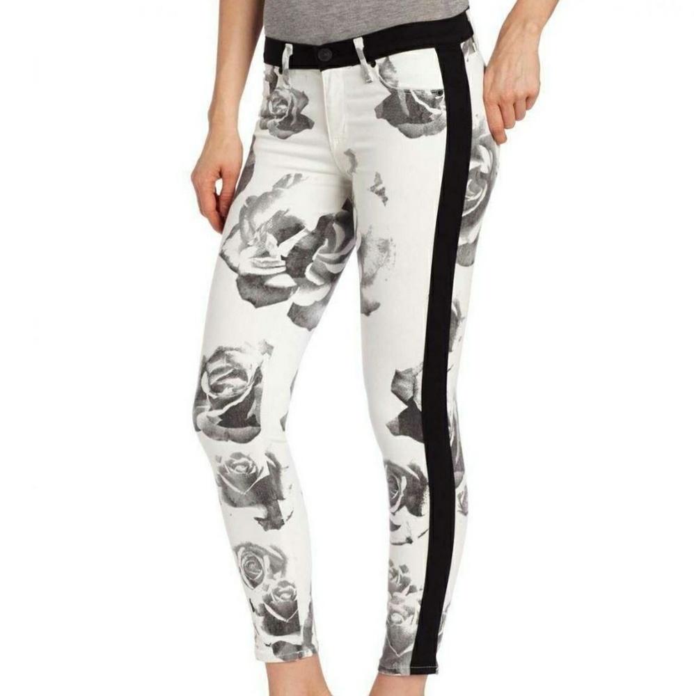Hudson Designer Rose Print Light Floral Jeans Leeloo Cropped Skinny Jean